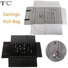 Caja de joyería de tela de moda, bolsa de almacenamiento de exhibición de joyas de terciopelo negro, rollo con pasador, 60 pares 2024 - compra barato