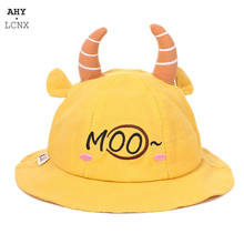 Gorra de Panamá plegable para niños, gorro de pescador de algodón para exteriores, con cuernos de dibujos animados, protector solar, para el sol, primavera y verano 2024 - compra barato