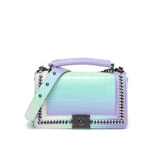 Bolsa feminina de cores do arco-íris, bolsa de mão com gradiente de cores, luxuosa, design de ombro para mulheres, bolsa crossbody 2021 2024 - compre barato