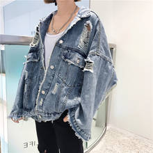 Autumn Spring Korean Women Hole Denim Jacket 2022 Loose Frayed Denim Bomber Jacket Manteau Femme Abrigo De Mujer 2024 - buy cheap