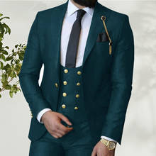 Новое поступление 2021, зеленые мужские костюмы, 3 предмета, смокинг для жениха, свадьба, Официальный смокинг, костюм для мужчин, блейзер, приталенный силуэт (пиджак + брюки + жилет) 2024 - купить недорого