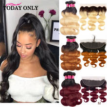 Human Hair Frontal With Bundles Ombre Brazilian Hair Weave Bundles Honey Blonde 613 Body Wave Bundles With Frontal Burgundy Remy 2024 - buy cheap