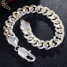 Pulseira de prata esterlina masculina 925, belekk 10mm, braceletes e pulseiras masculinas, joias, presentes de aniversário 2024 - compre barato