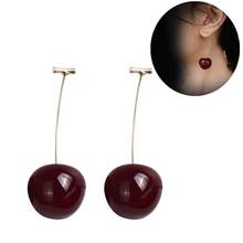 Pendientes de cereza roja para mujer, aretes de cereza fresca, fruta dulce, chica hermosa, estudiantes, novedad 2024 - compra barato