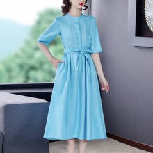 New Vintage Style Summer Women's Dress Embroidery O-neck Casual Loose Fashion Cotton Linen Office Elegant Ladies Dresses 2024 - buy cheap