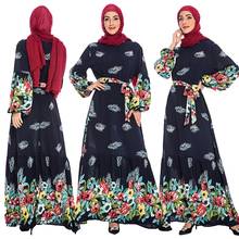 Винтажное женское платье с цветочным принтом и длинным рукавом Абая, для мусульман вечерние кафтан, арабский халат, платье, Исламская одежда, большие размеры, Повседневная 2024 - купить недорого