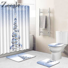 Zeegle 4pcs Christmas Bath Curtain Bathroom Mat Set Anti-slip Shower Carpet Bath Mat Washable Toilet Mat Bathroom Carpet Set 2024 - buy cheap