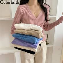 Colorfaith New 2020 Autumn Winter Women's Sweaters V-Neck Buttons Short Cardigans Knitted Slim Korean Elegant Pink Tops SWC124 2024 - buy cheap