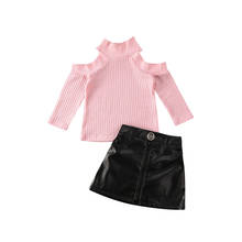 Комплект из 2 предметов; свитер с длинными рукавами для маленьких девочек; топы; кожаные мини-юбки; осенне-зимняя детская повседневная одежда для девочек 2024 - купить недорого