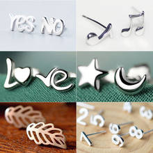 Number Note Moon Star Stud Earrings For Women Cute Small Silver plated Ear Brincos Korean Jewelry Birthday Gift Wholesale 2024 - buy cheap
