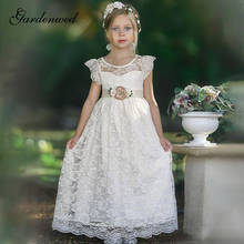 Vestido jardineira de laço marfim infantil, vestidos de meninas florais, faixas de laço de comunhão, tule, apliques, bordado, vestido de baile 2024 - compre barato