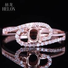 Helon anel de corte oval 5x3mm, cor ouro rosa 14k com faixa de diamantes naturais, anel de noivado para mulheres, aniversário, melhor presente 2024 - compre barato