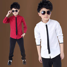 Boy's Red Shirts Spring 2019 Classic Solid White Tops Cotton Long Sleeve Shirt for 4-14Yrs Autumn Kids Clothes 2024 - buy cheap