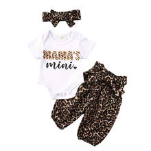 0-18M Newborn Infant Baby Girl Summer 3Pcs Clothing Set Short Sleeve Print Letter Romper Top Leopard Long Pant Headband Set 2024 - buy cheap
