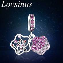 2019 Summer Authentic 925 Sterling Silver Flower Charm Pink CZ Fit Original Europe Charm Bracelets For DIY Women Jewelry Making 2024 - buy cheap