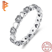 BELAWANG-anillo apilable de Plata de Ley 925 auténtica para mujer, joyería de aniversario de boda, corazón negro, CZ 2024 - compra barato