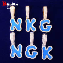 Solid Back Single Blue oil Bubble Letters Pendant Necklaces For Men Women Gold Color AAAA Cubic Zircon Hip Hop Jewelry 2024 - buy cheap