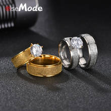 ELSEMODE-anillos de boda de cristal brillante para hombre y mujer, sortija de compromiso mate de acero inoxidable dorado de 8mm, conjunto de regalos 2024 - compra barato