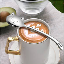 Cuchara de café de gato de acero inoxidable, cucharilla Kawaii para pastel de cocina, cuchara de postre, palo agitador, dibujos animados creativos, lindo regalo de vacaciones 2024 - compra barato