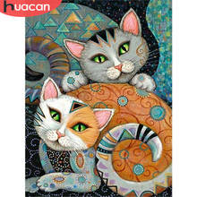 Huacan Diamond Painting Cartoon Picture of Rhinestone Cross Stitch "Abstract Cat"  Mosaic 5D Diy Diamond Embroidery Wall Decor 2024 - buy cheap