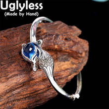 Uglyless LOVE Magic Fox Bangles for Women Gemstones Chalcedony 925 Silver Bangles Vintage Marcasite Fox Tail Fine Jewelry BA607 2024 - buy cheap