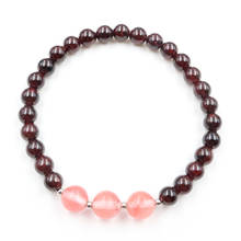 Handmade Weave Garnet Stone with Cherry Quartz Round Beads Elastic Bracelet Ethnic Style Jewelry 2024 - buy cheap