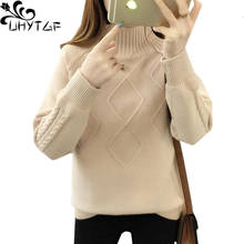 Uhytgf-suéter feminino gola alta, blusão feminino casual slim com elasticidade, pulôver para outono e inverno 220 2024 - compre barato