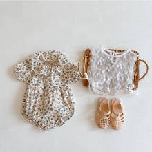 Newborn Romper Baby Girls Korean Style Floral Clothes+Lace Vest Infant Toddler 2021 Summer Short Sleeve Bodys Baby Girl Clothes 2024 - buy cheap