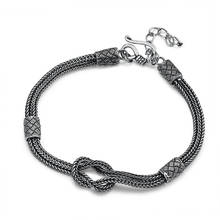 Pulseira de prata esterlina 925 com fecho de cauda de raposa, pulseira com fecho de ligação, joias finas para homens e mulheres, pulseira de tricô com laço de prata lisa tibetana 2024 - compre barato