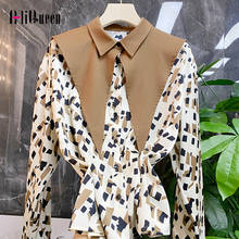 Geometry Print Shawl Collar Long Sleeve Womens Blouse Shirts Elegant Ladies Casual Office Shirt Female Tops Blusas Plus Size 2XL 2024 - buy cheap