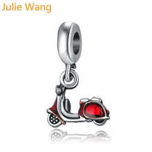 Julie Wang 5PCS Enamel Red Motorcycle Bead Charms Silver Color Zinc Alloy Bracelet Necklace Jewelry Making Accessory 2024 - buy cheap