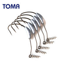 TOMA Lead Jig Head Fish Hook 5pcs/lot 2g-7g Barbed Fishing Hooks with Spring Lock Pin for Soft Fishing Bait Carbon Steel Hooks 2024 - buy cheap
