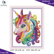 Joy Sunday-Kit de punto de cruz para decoración del hogar, bordado de unicornio DA172, 14CT, 11CT, con cuentas y estampados, Animal 2024 - compra barato