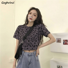 Short Sleeve T-shirts All-match Harajuku Tees Tops for Lady Leopard O-Neck Vintage Summer Mujer Clothes Cropped College T Shirt 2024 - buy cheap