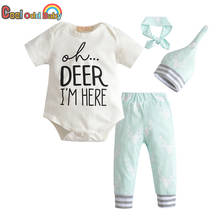 4Pcs Newborn Baby Boys Girls Clothes Set Cotton Short Sleeve Letter Romper Pants Headband Hat For Infant Clothing Casual Outfits 2024 - buy cheap