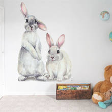 38*26cm Two Cute Rabbit Wall Stickers Vivid Easter Bunny For Kids Room Home Decor Removable Nursery Bedroom Animal Wall Decals 2024 - buy cheap