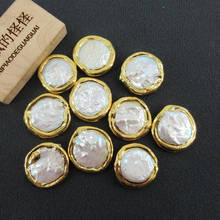 APDGG Wholesale 10 pcs Freshwater Cultured White Keshi Coin Pearl Beads Metal Bezel 2024 - buy cheap