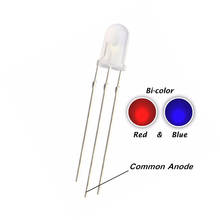 100 шт. 5 мм красный + синий двухцветный DIP LED общий анод диффузный F5 R + B двухцветный круглый головной свет лампы 2024 - купить недорого