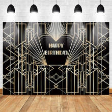 Mocsicka  Gatsby Birthday Backdrop Retro Great Gatsby Photography Backdrop Happy Birthday Black Gold Photo Background Party 2024 - buy cheap