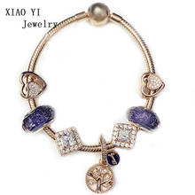 XIAOYI 100% s925 new 2020 Christmas winter Rose gold heart purple glaze love tree  bracelet fashion lady 2024 - buy cheap