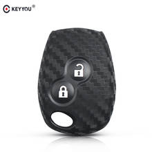 KEYYOU Carbon Silicone car key case cover holder 2 Buttons For Renault Duster Clio DACIA 3 Twingo Logan Sandero Modus For Nissan 2024 - buy cheap