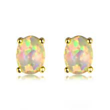 Simple Female Rainbow Opal Earrings Classic Rose Gold Color Stud Earrings Trendy Oval Small Wedding Earrings For Women 2024 - buy cheap