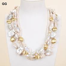 GG Jewelry-collar chapado en oro con 4 hebras, Perla blanca Keshi, Biwa, moneda, 20" 2024 - compra barato