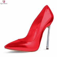 Zapatos de tacón de aguja de Metal para mujer, tacones de aguja puntiagudos, elegantes, sexys, color negro, albaricoque y rojo, Original 2024 - compra barato