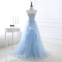 2020 Elegant Light Blue Evening Dresses Sweetheart A line Floor Length Long Tulle Lace Applique Beading Women Formal Party Gowns 2024 - buy cheap