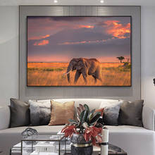 Afrian Elephant Sunset Oil Painting on Canvas  Scandinavian Posters and Prints Cuadros Wall Art Pictures For Living Room 2024 - buy cheap