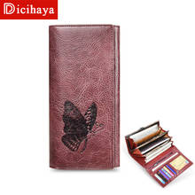Dicihaya carteira feminina de couro legítimo, bolsa com estampa de borboleta, bolsa para dinheiro, carteira feminina de grande capacidade 2024 - compre barato