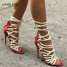 2020 New Women Summer Gladiator Sandals Lace Up Women Ankle Boots Sexy High Heel Cut Out Braided Strappy Gladiator Stilettos 2024 - buy cheap