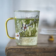 Copo de chá de vidro resistente ao calor, padrão de martelo reforçado com filtro escritório incrustação de flor de lata teacup transparente caneca de água 2024 - compre barato