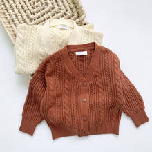Детские свитера для маленьких девочек и мальчиков, осенне-зимняя однотонная вязаная верхняя одежда с длинными рукавами, пальто, кардиган дл... 2024 - купить недорого